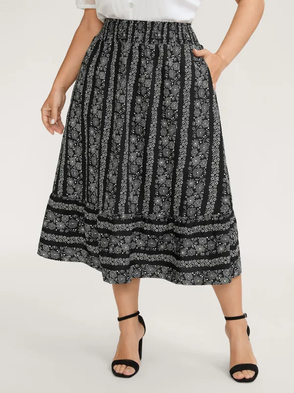 Floral Stripes Shirred Waist Maxi Skirt sold by Bloomchic