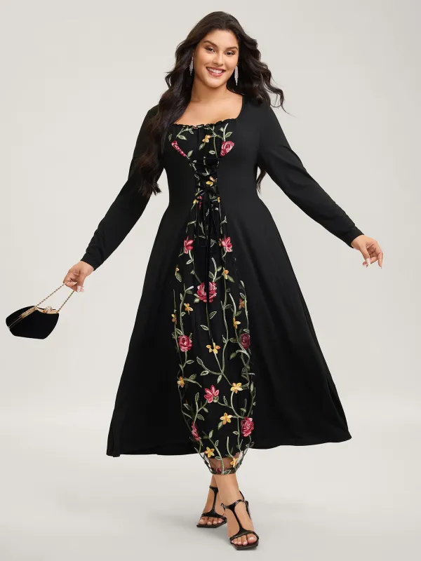 Floral Waist-Tie Contrast Maxi Dress sold by Bloomchic