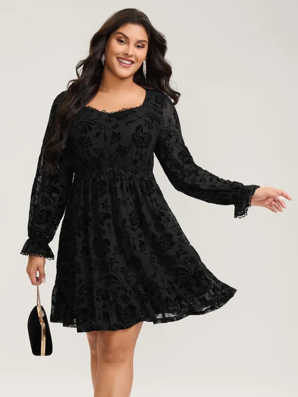 Textured Floral Shirred Waist Knee-Length Dress sold by Bloomchic