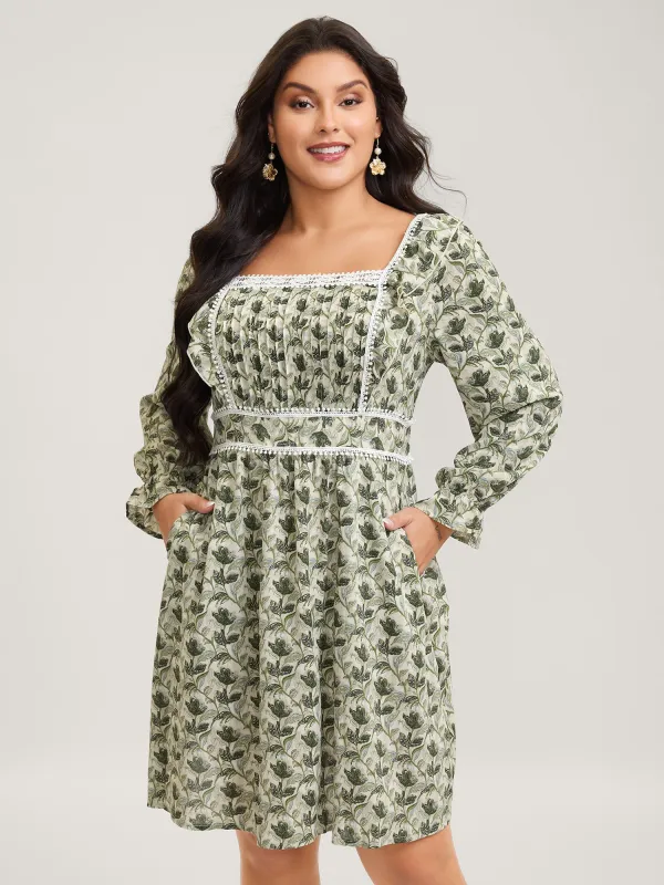 Fall Floral Print Lace Trim Midi Dress sold by Bloomchic