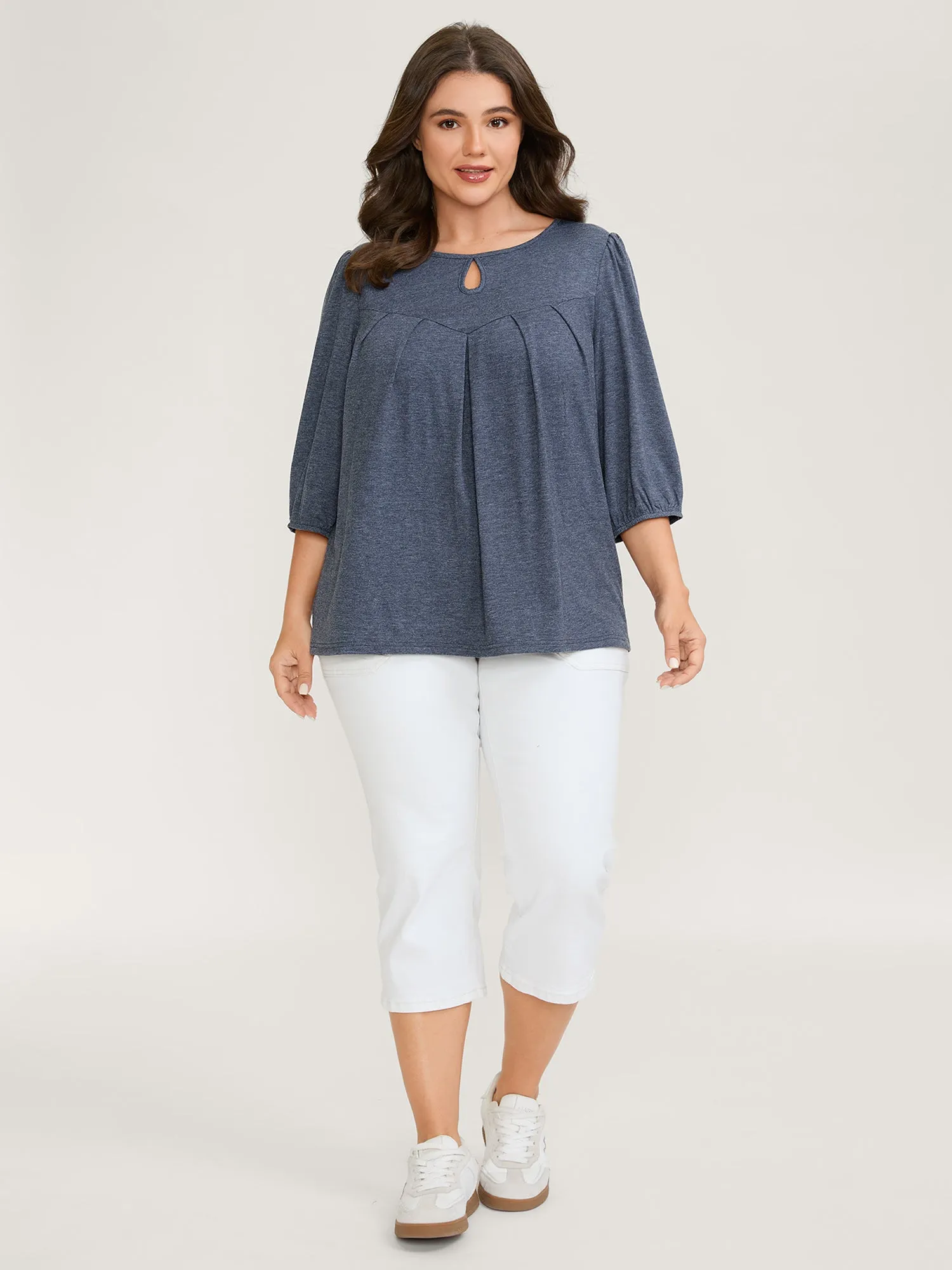 Pleated Neckline Cut-Out Knit Top sold by Bloomchic product image thumbnail 3