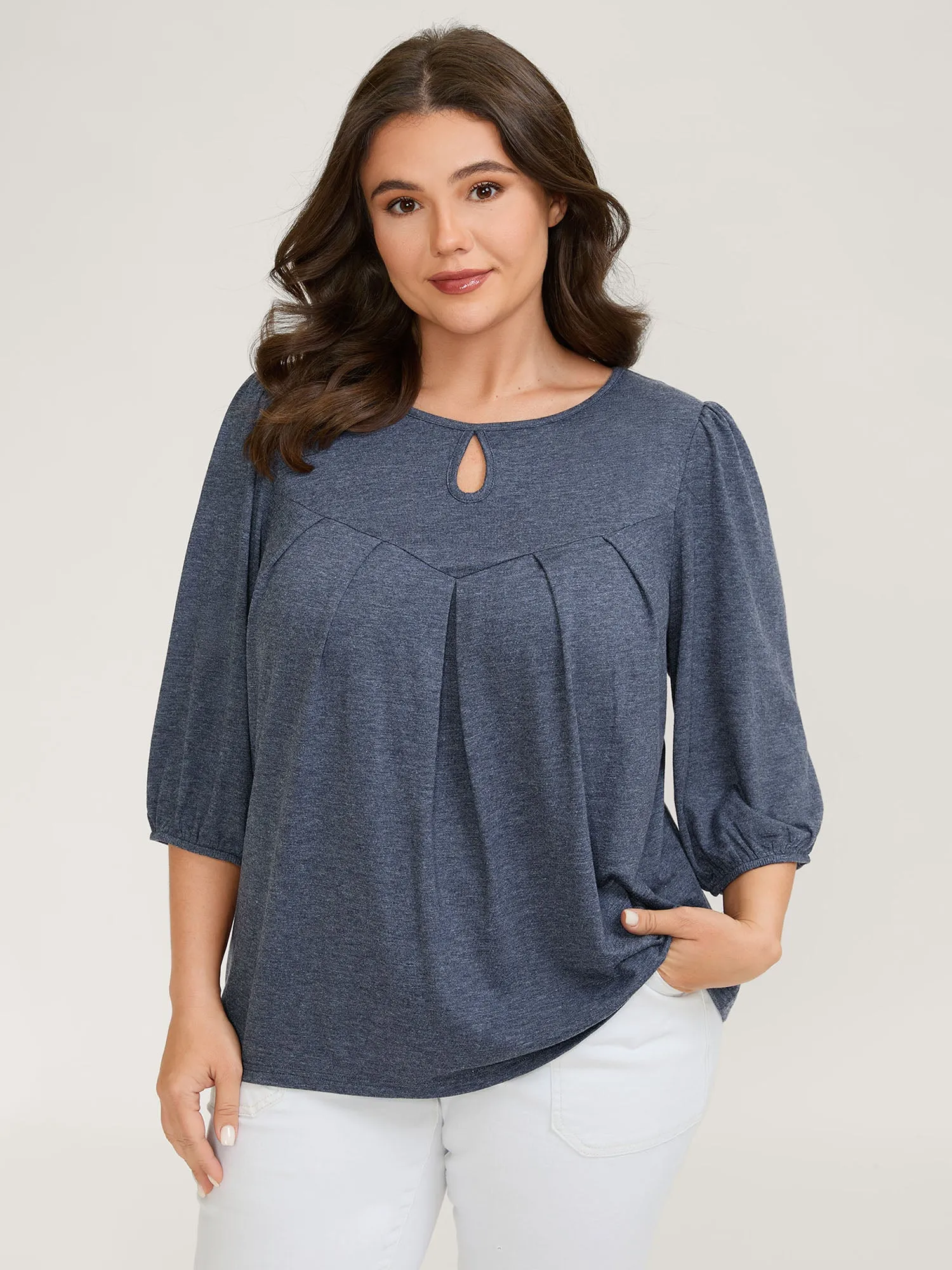 Pleated Neckline Cut-Out Knit Top sold by Bloomchic