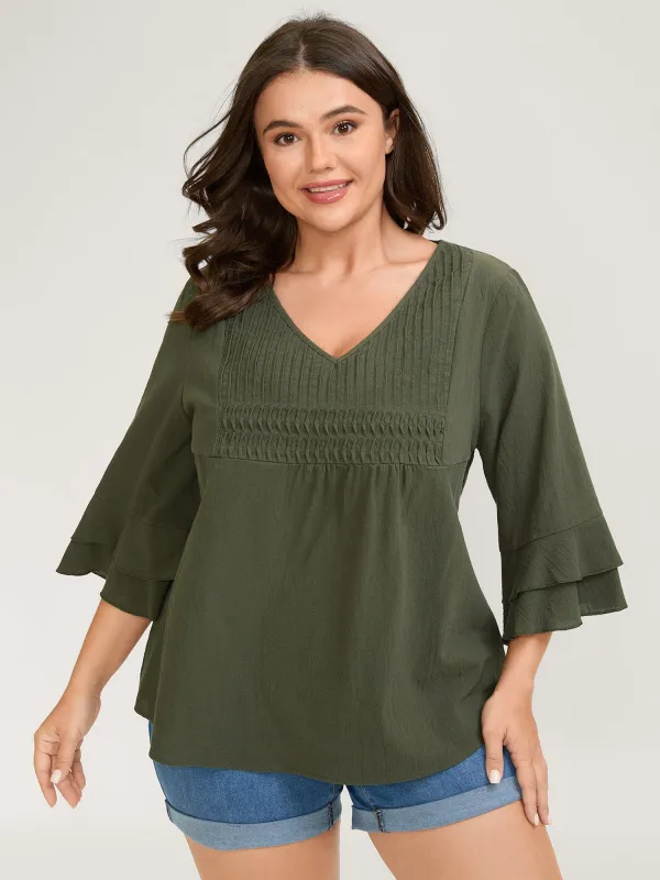 Pure Cotton Pleated V-Neck Blouse sold by Bloomchic