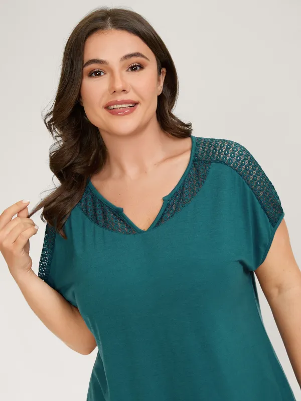 Supersoft Sheer Neckline Solid T-Shirt sold by Bloomchic