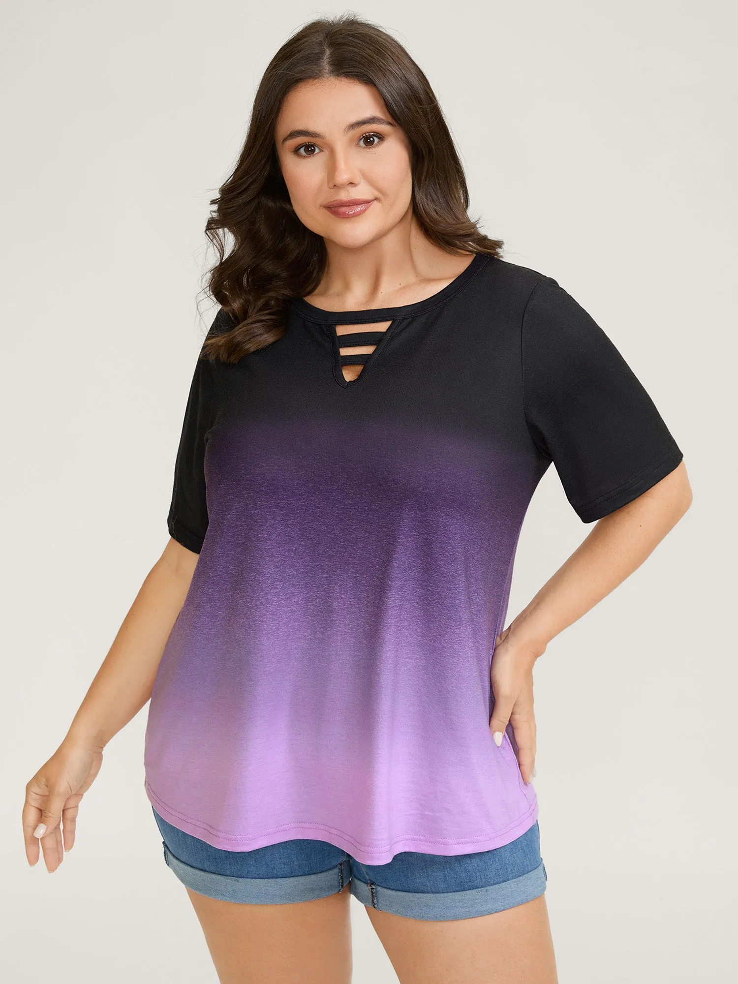 Tie-Dye Blend Neck Cut-Out T-Shirt sold by Bloomchic product image thumbnail 2