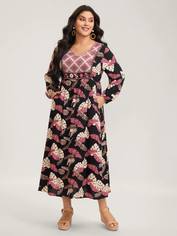 Maple Leaf Print Contrast Neck Maxi Dress sold by Bloomchic