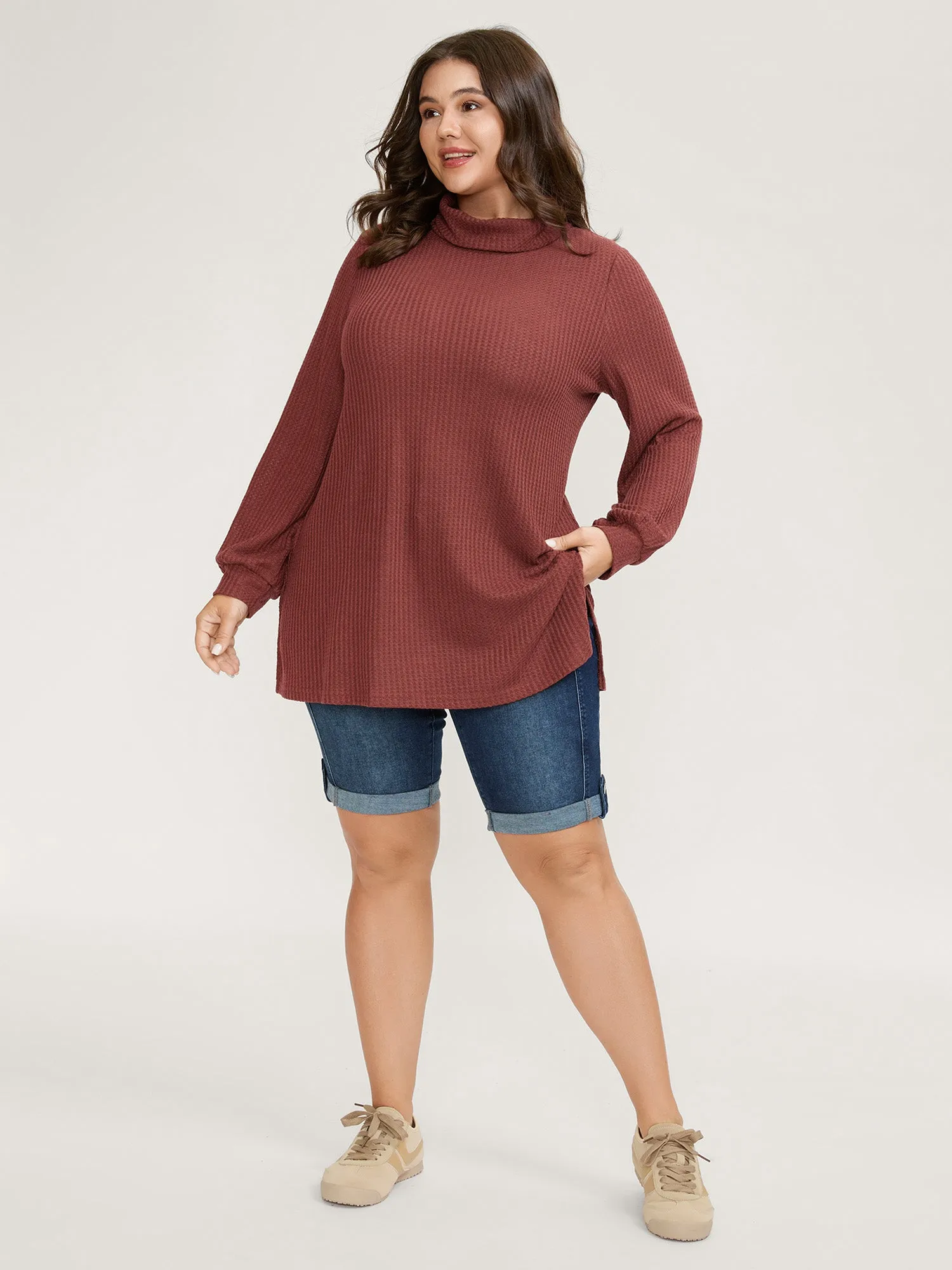 Ribbed Stretchy Turtle Neck T-Shirt sold by Bloomchic product image thumbnail 3