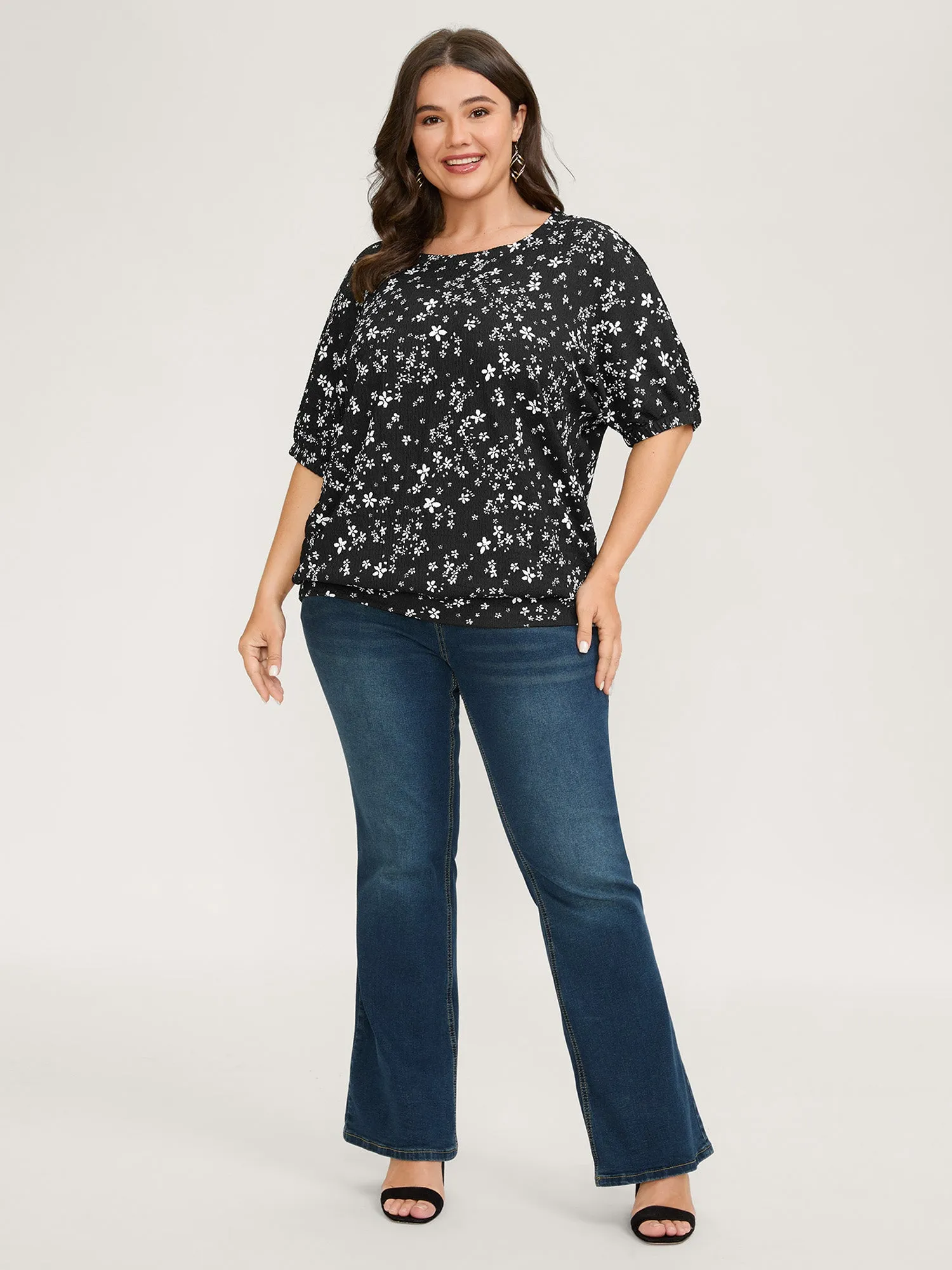 Floral Print Textured Puffy Sleeve Blouse sold by Bloomchic product image thumbnail 3