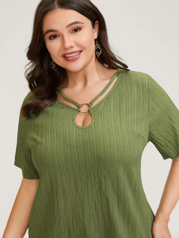 Textured Neck Cut-Out Blouse sold by Bloomchic