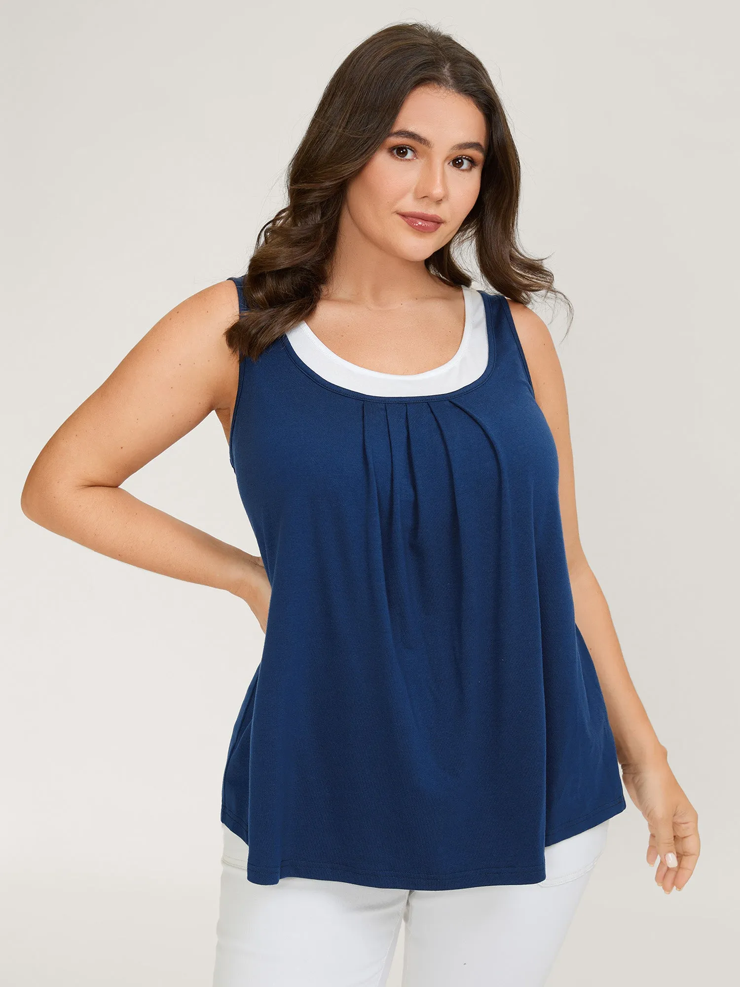 Color Contrast Pleated Front Tank Top sold by Bloomchic