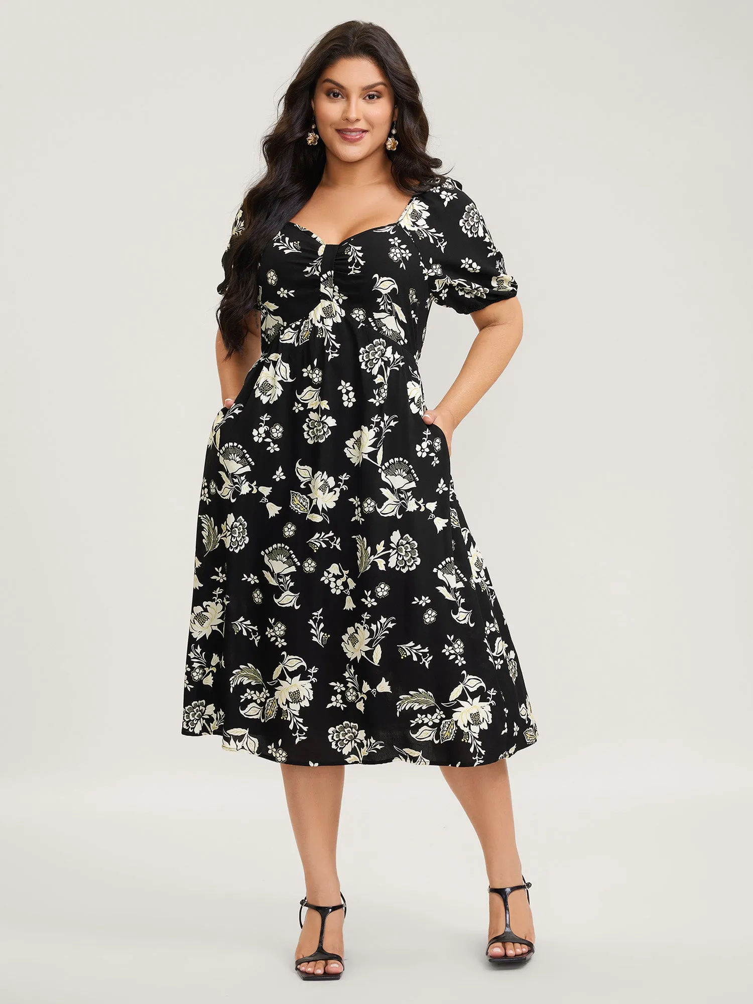 Floral Print Sweetheart Neck Midi Dress sold by Bloomchic product image thumbnail 3