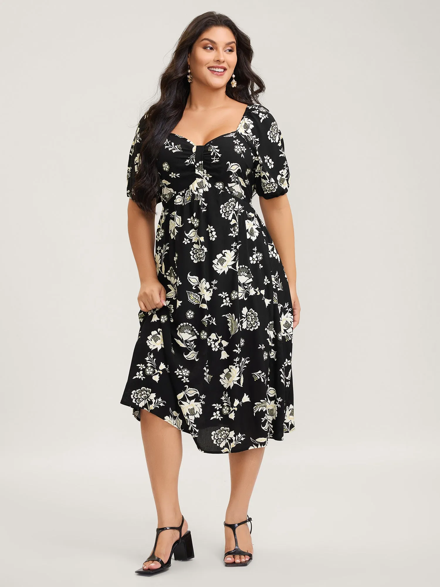 Floral Print Sweetheart Neck Midi Dress sold by Bloomchic