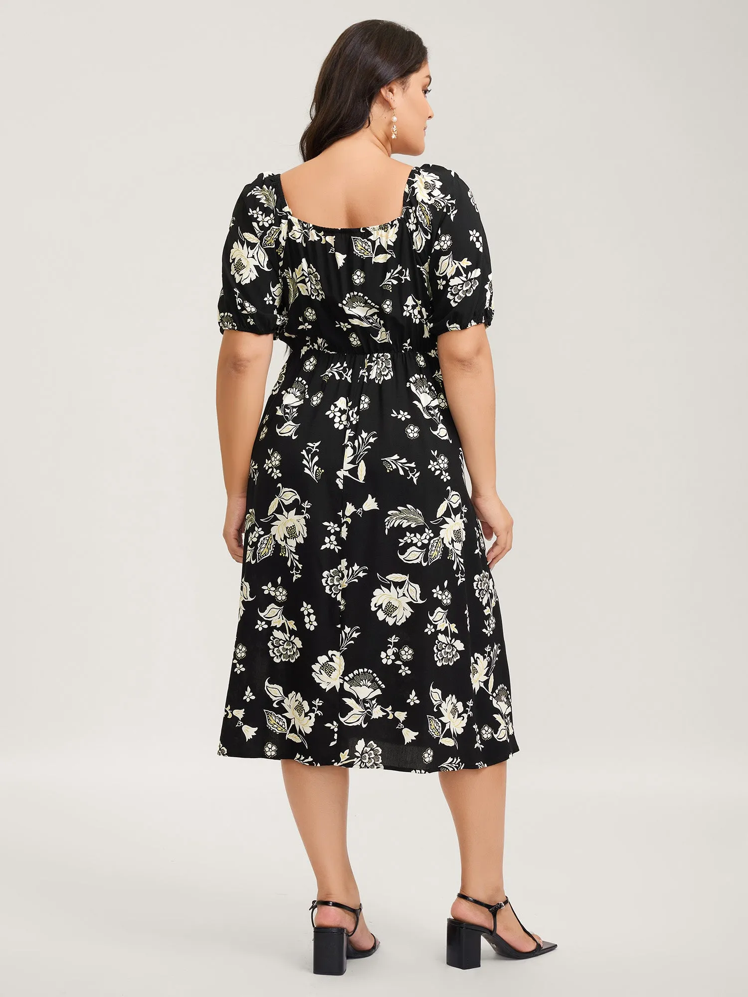 Floral Print Sweetheart Neck Midi Dress sold by Bloomchic product image thumbnail 4