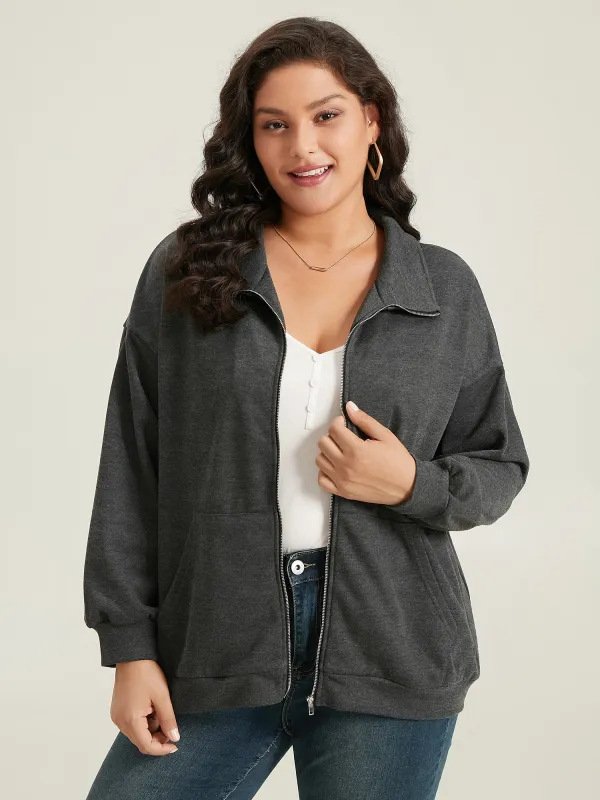 Lapel Collar Zip-Front Pockets Jacket sold by Bloomchic