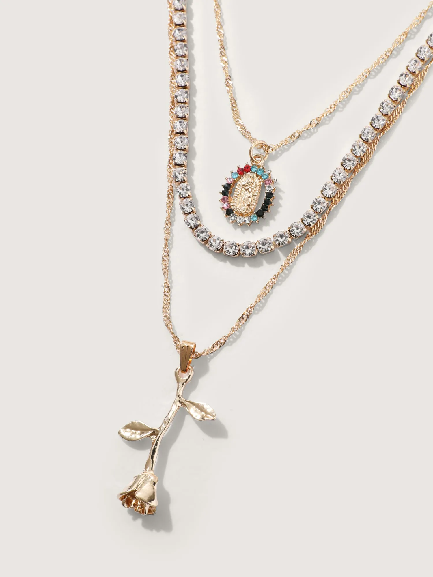 Rhinestone & Rose Charm Layered Necklace sold by Bloomchic product image thumbnail 3