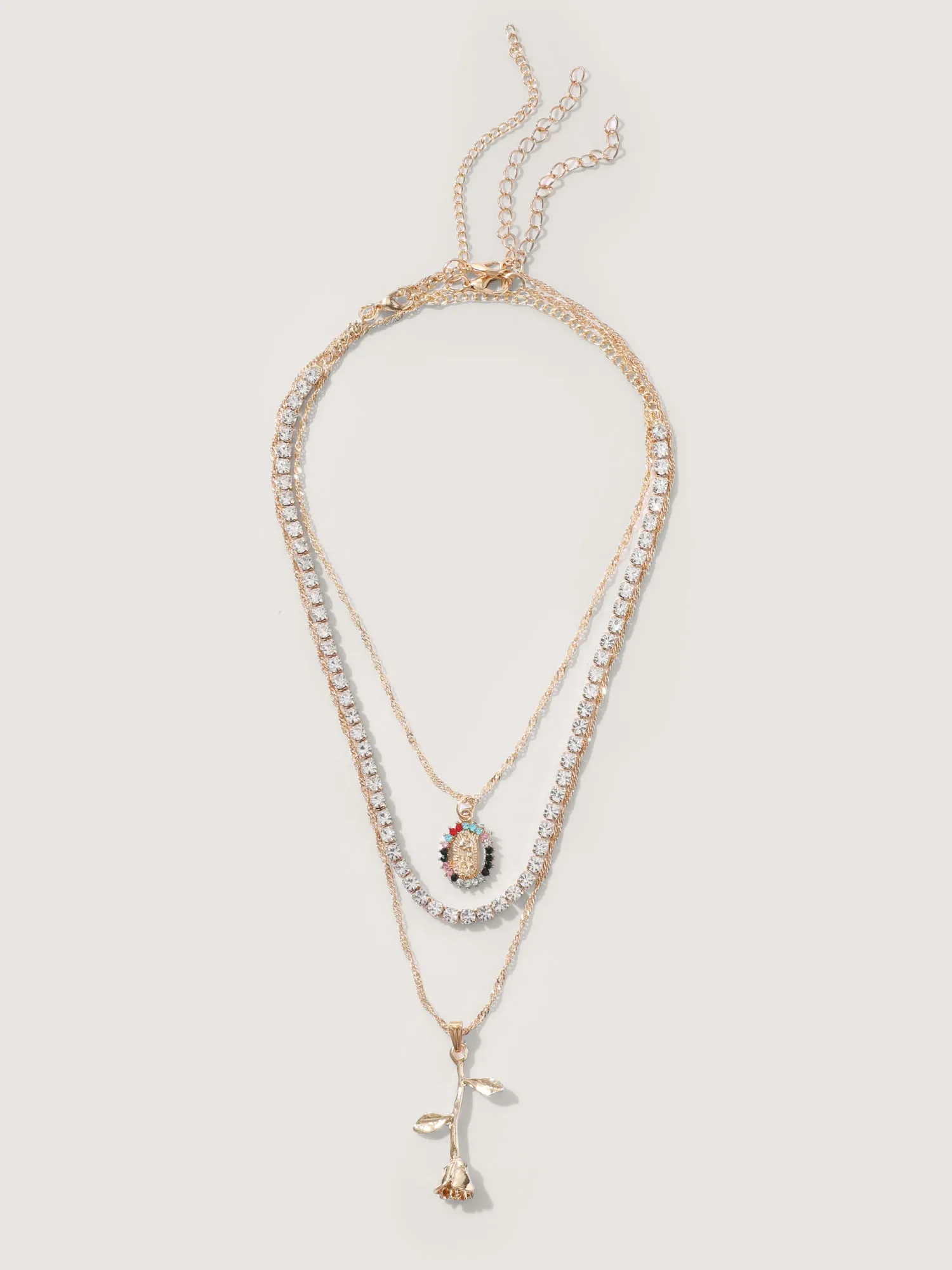 Rhinestone & Rose Charm Layered Necklace sold by Bloomchic product image thumbnail 2
