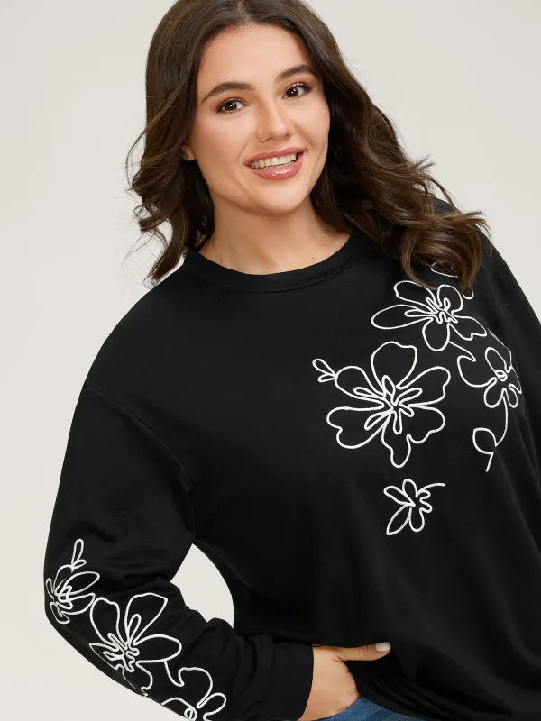 Floral Embroidery Print Relaxed Fit Sweatshirt sold by Bloomchic
