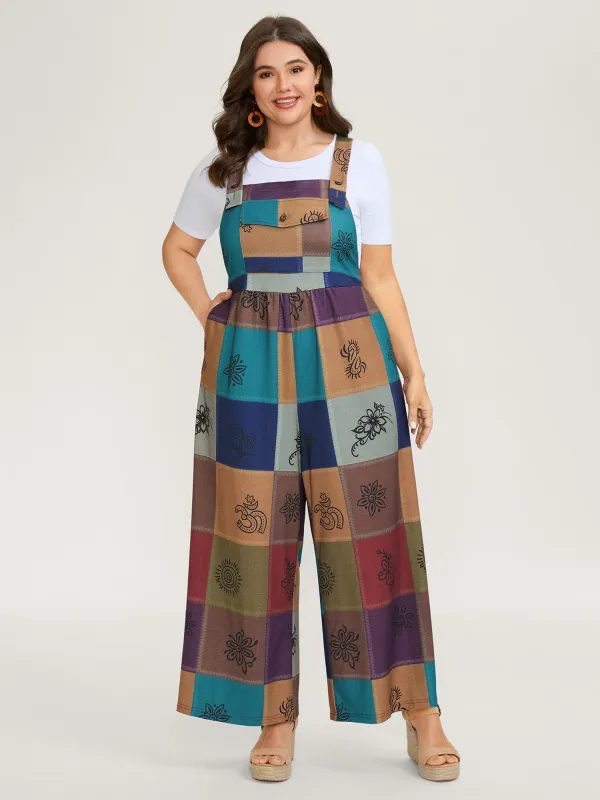 Retro Patchwork Print Stretchy Waist Jumpsuit sold by Bloomchic