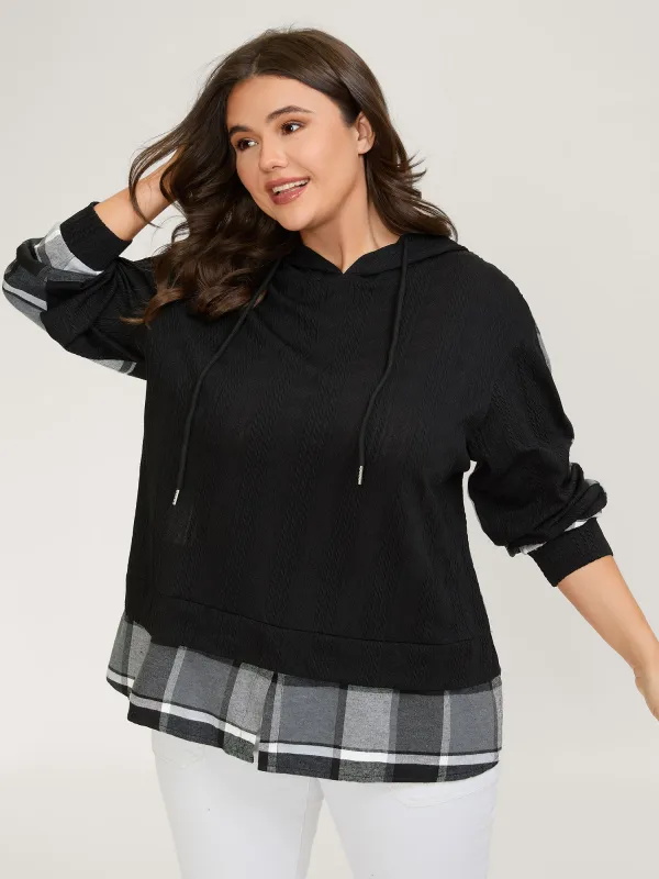 Plaid Contrast Print Relaxed-Fit Hoodie sold by Bloomchic