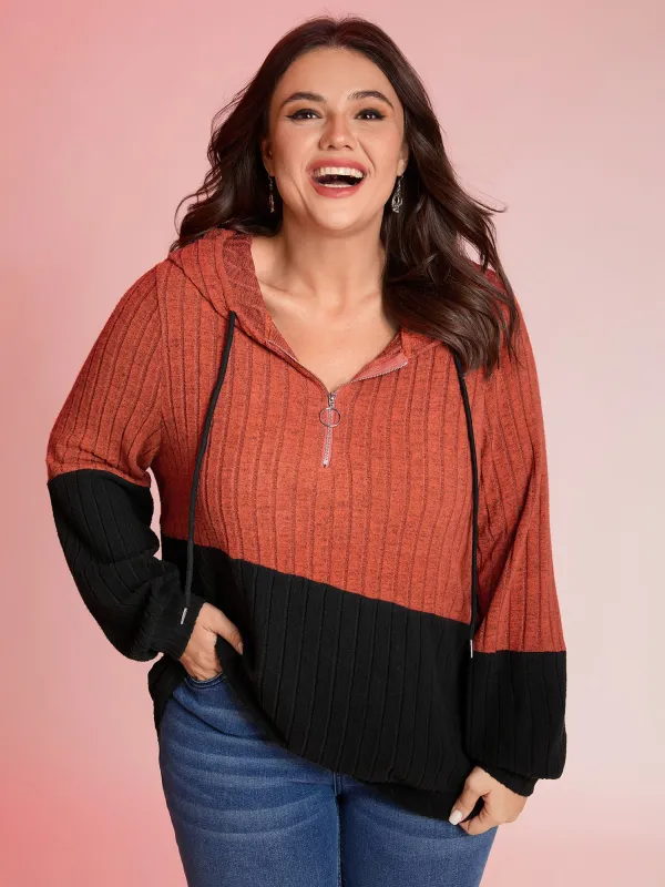 Color Block Half-Zipper Hoodie sold by Bloomchic