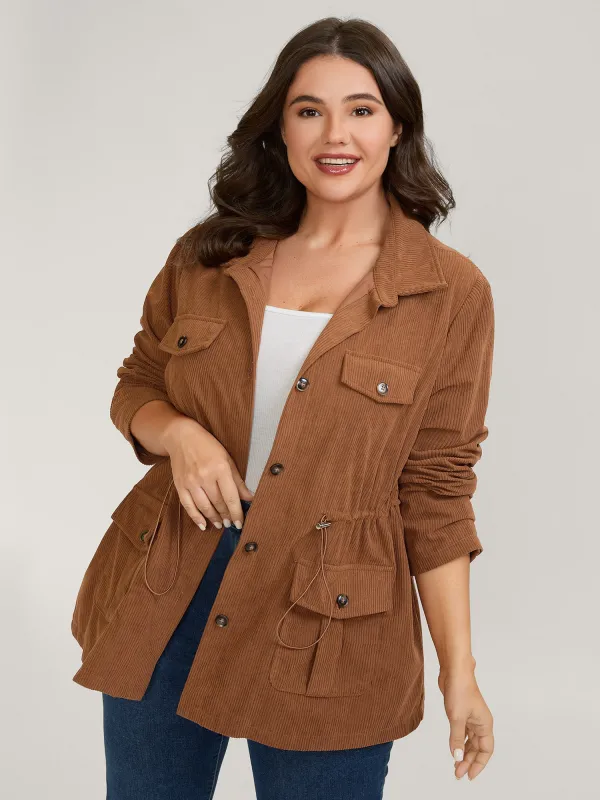 Corduroy Drawstring Adjustable Button Jacket sold by Bloomchic