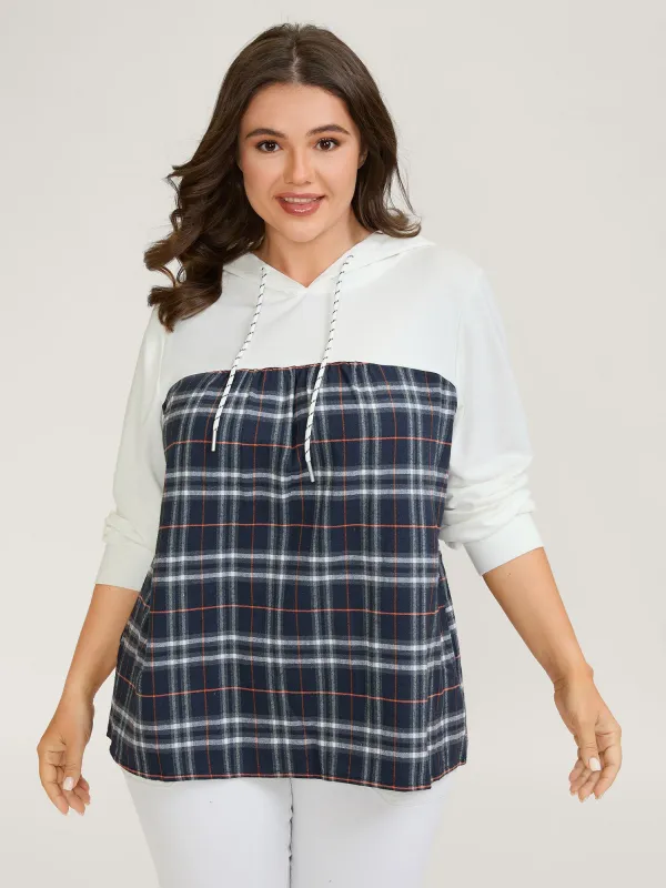Plaid Color Contrast Print Hoodie sold by Bloomchic