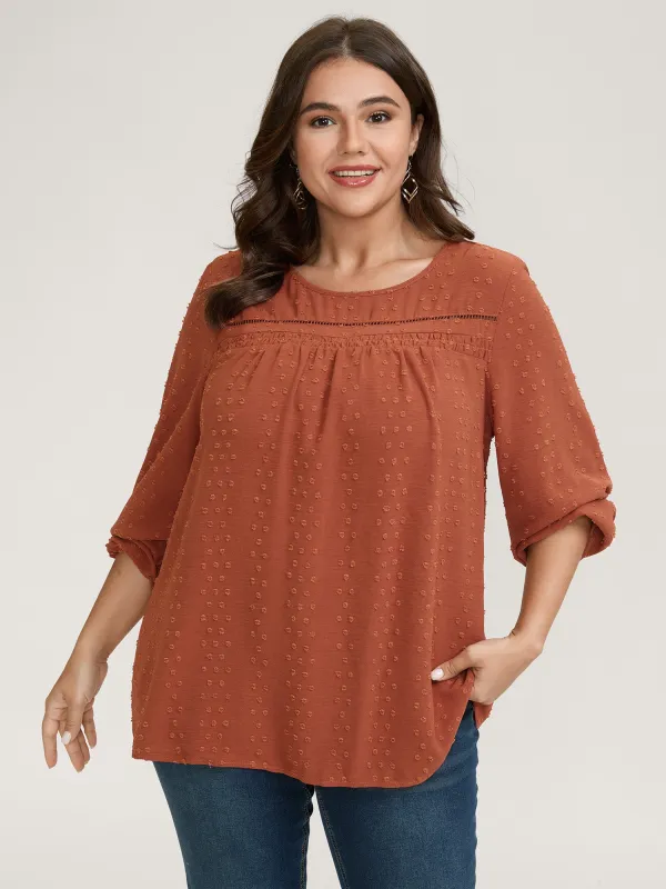 Textured Lace Trim Pleated Neck Blouse sold by Bloomchic