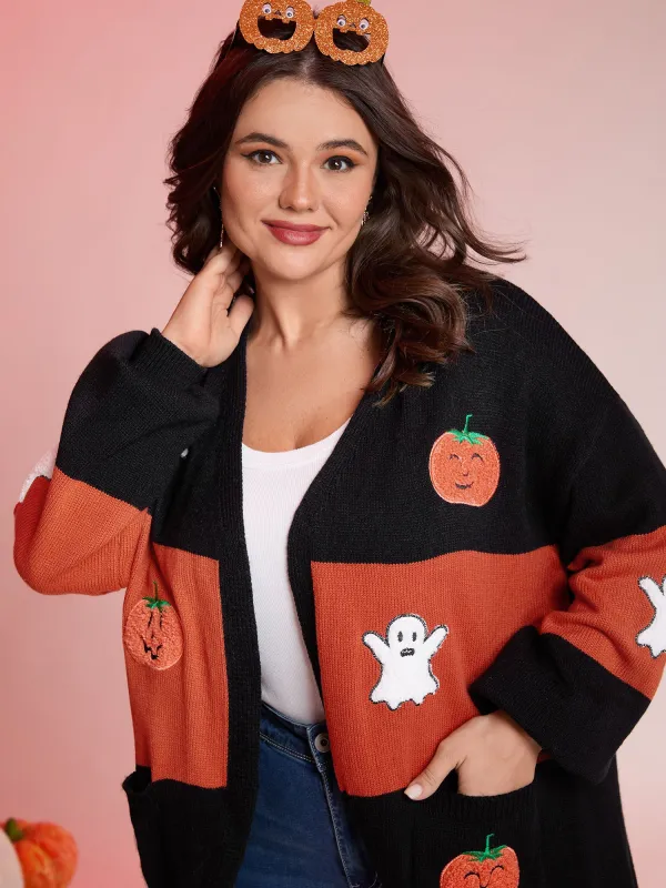 Halloween Elements Color Block Knit Cardigan sold by Bloomchic