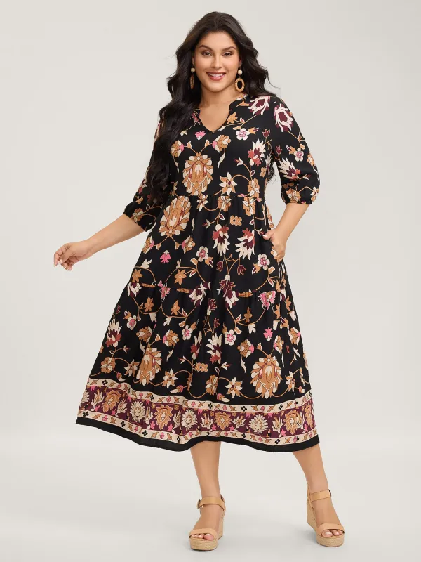 Midnight Floral Print Notched Collar Midi Dress sold by Bloomchic
