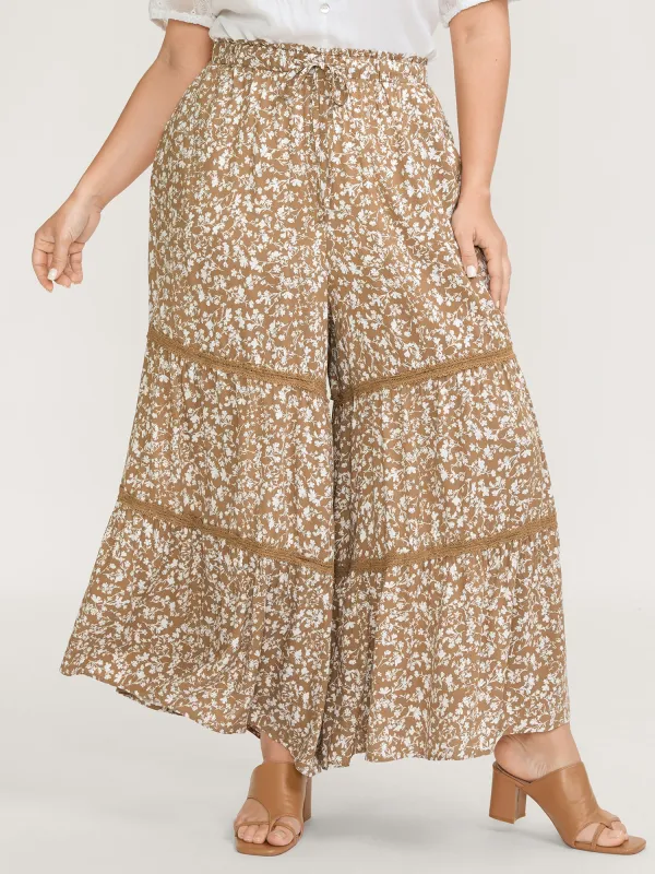 Floral Print Lace Trim Wide-Leg Pants sold by Bloomchic