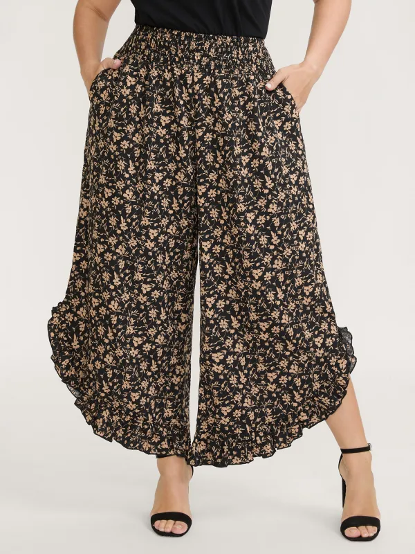 Floral Print Ruffled Asymmetrical Hem Pants sold by Bloomchic