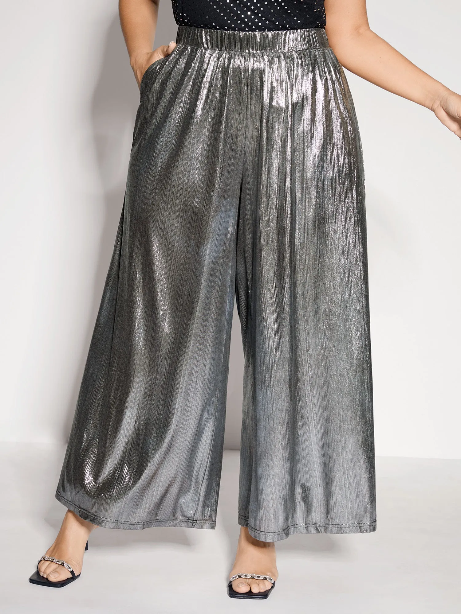 Metallic Shimmer Flowy Wide-Leg Pants sold by Bloomchic