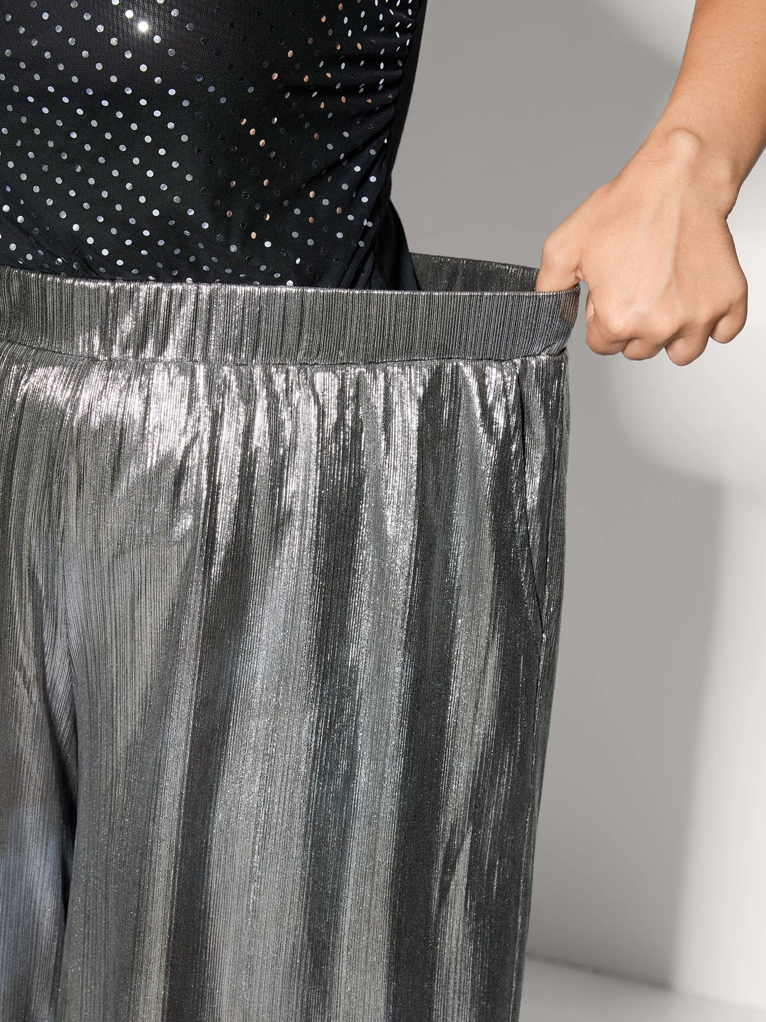 Metallic Shimmer Flowy Wide-Leg Pants sold by Bloomchic product image thumbnail 4