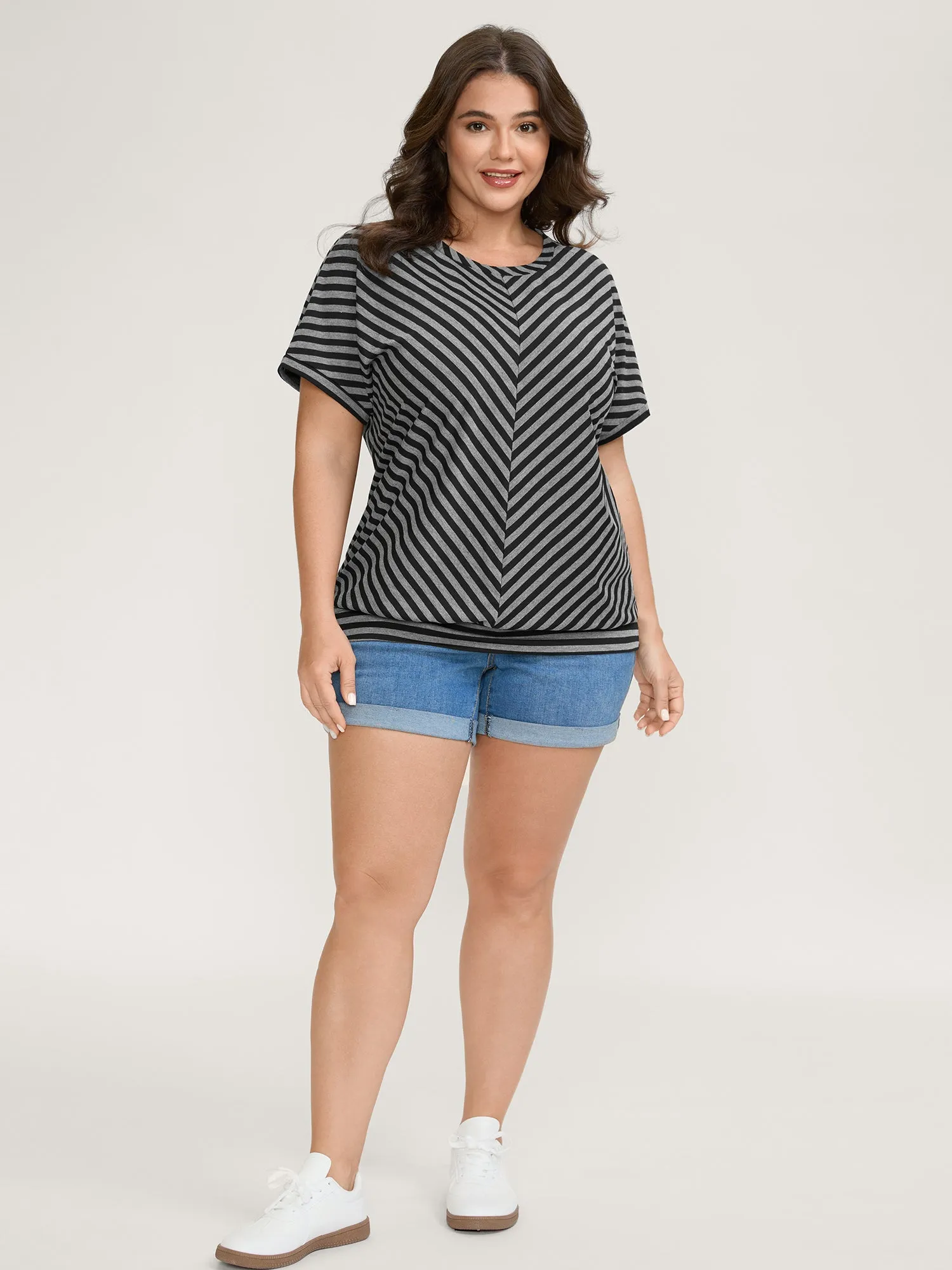 Striped Print Round Neck T-Shirt sold by Bloomchic product image thumbnail 3