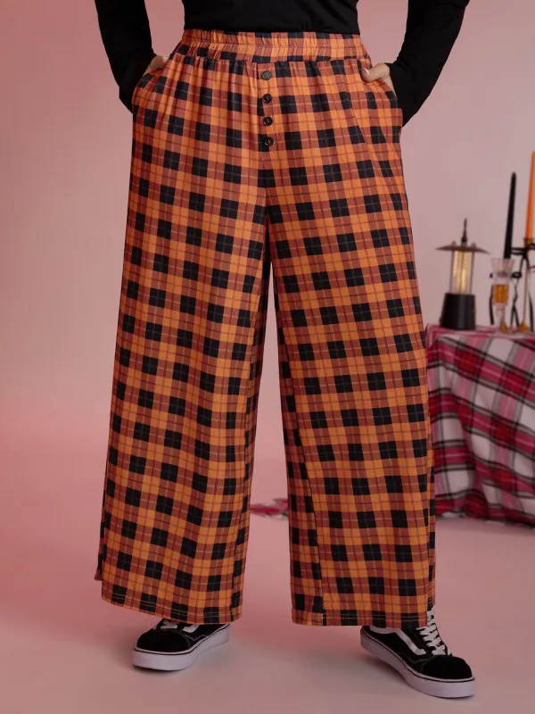 Checkered Print Wide-Leg Lounge Bottoms made by Bloomchic