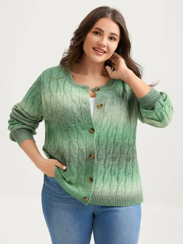 Color Gradient Textured Button Knit Cardigan sold by Bloomchic