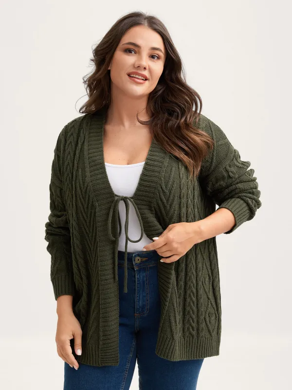 Textured Front-Tie Ribbed Hem Knit Cardigan sold by Bloomchic