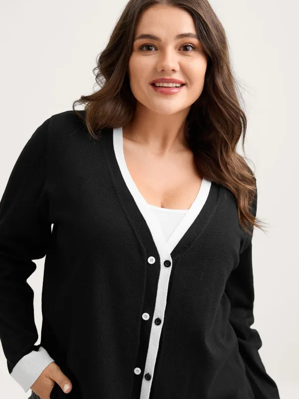 Color Contrast Placekt Button Knit Cardigan sold by Bloomchic