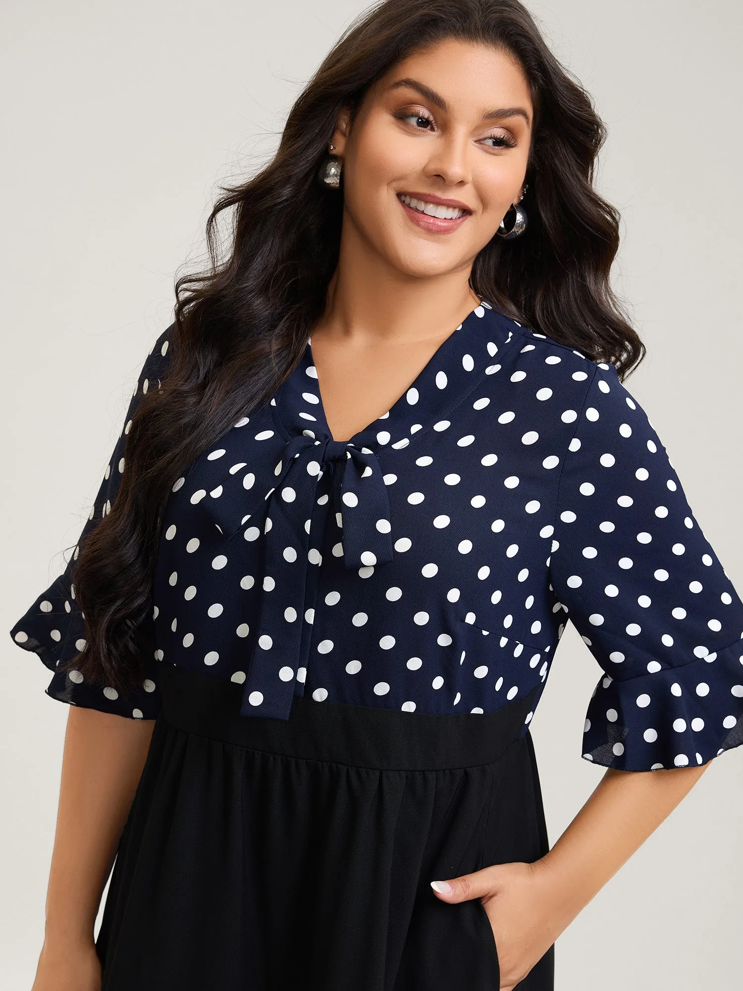 Pretty Polka Dots Bow-Tie Midi Dress sold by Bloomchic product image thumbnail 2