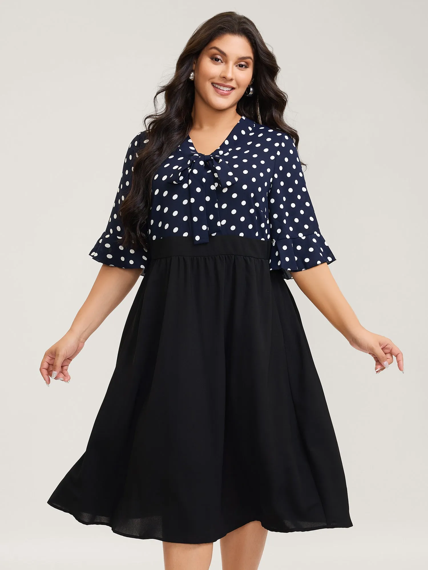 Pretty Polka Dots Bow-Tie Midi Dress sold by Bloomchic