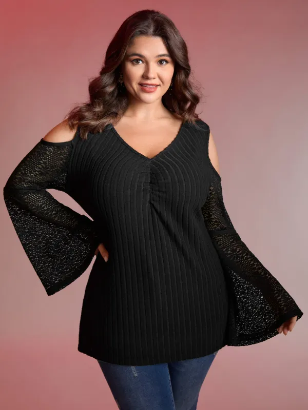 Cinched Bodice Cut-Out Shoulder Sheer Top sold by Bloomchic