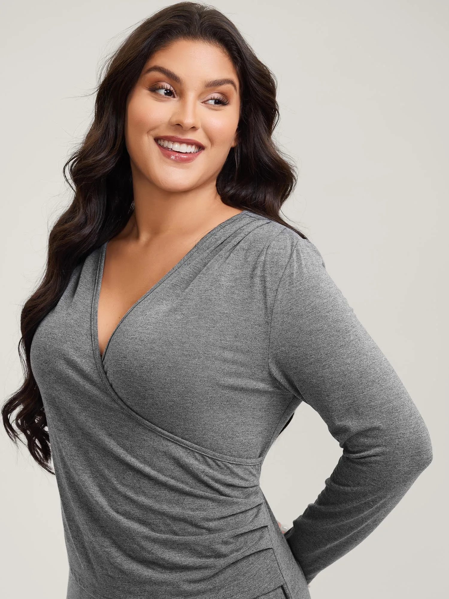 Wrap Stretchy Long Sleeve Knit Maxi Dress sold by Bloomchic product image thumbnail 2