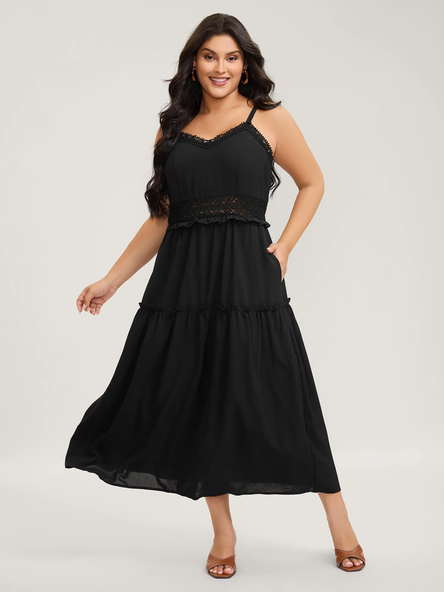 Lace Trim Tiered Cami Maxi Dress sold by Bloomchic