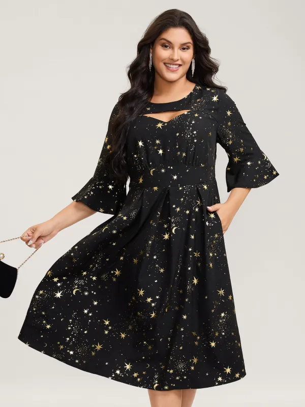 Shimmery Starry Neck Cut-Out Midi Dress sold by Bloomchic