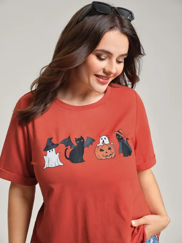 Spooky Print Round Neck T-Shirt sold by Bloomchic