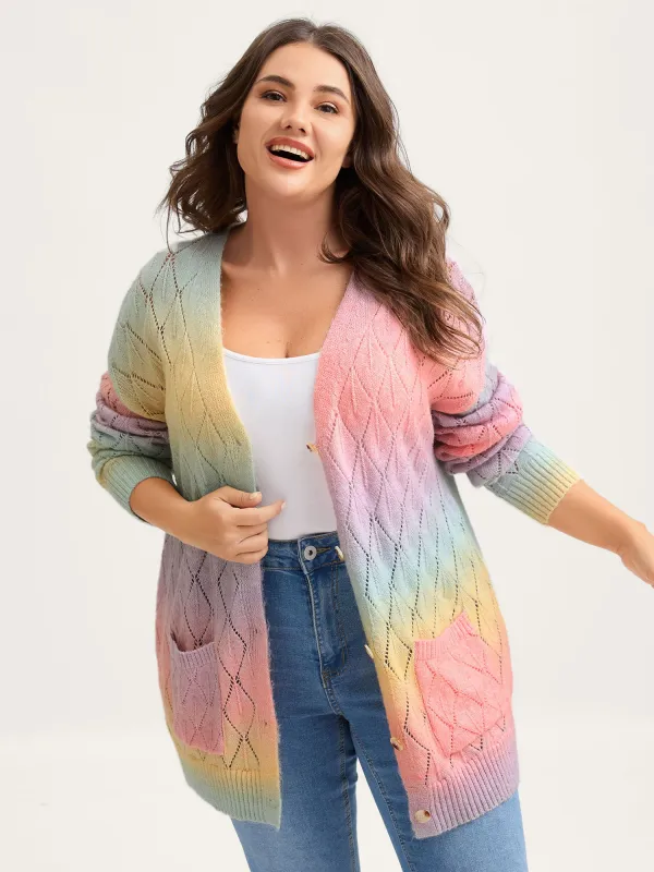 Ombre Gradient Eyelet Trim Knit Cardigan sold by Bloomchic