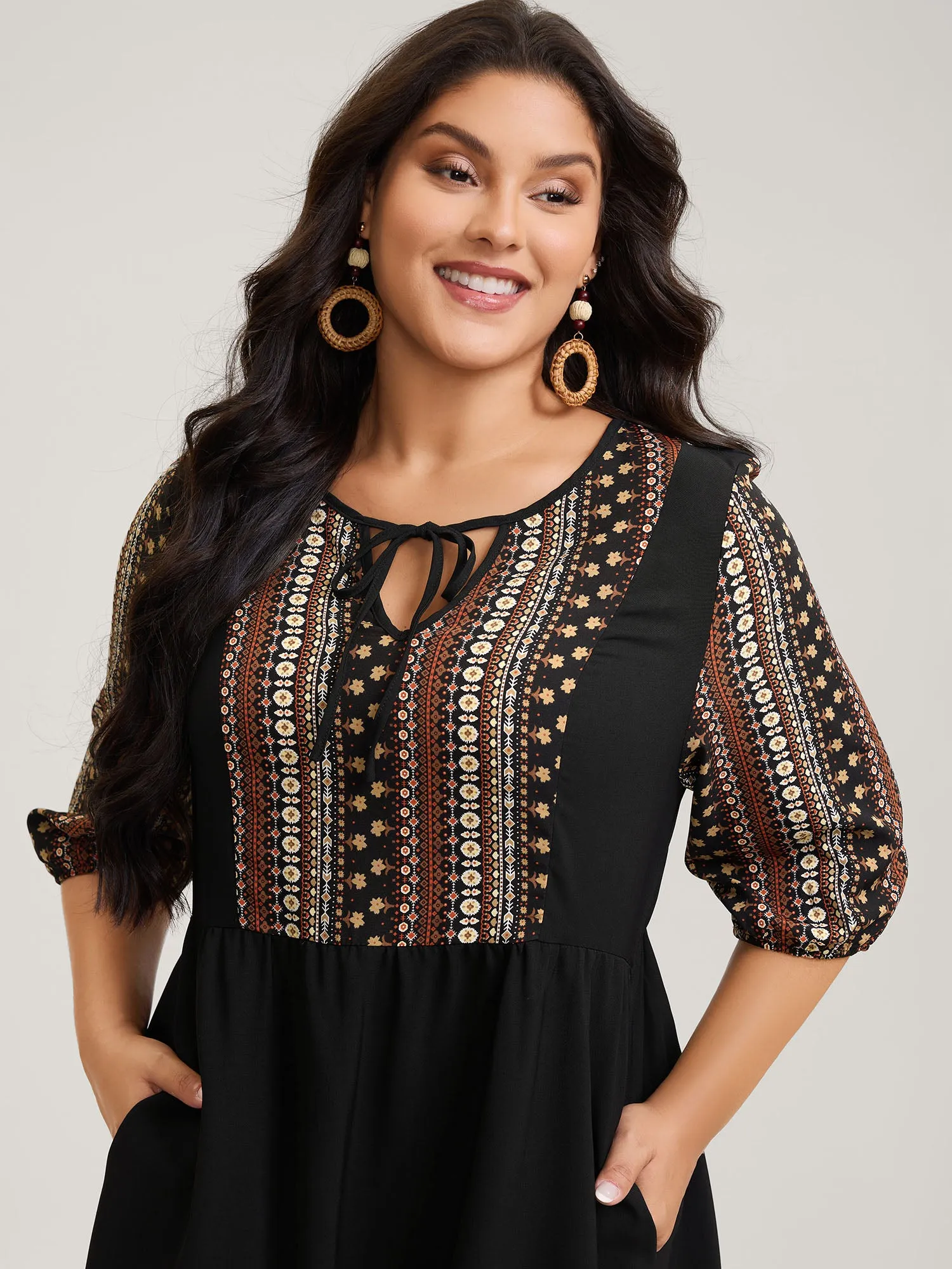 Boho Stripes Neck Tie Midi Dress sold by Bloomchic product image thumbnail 2