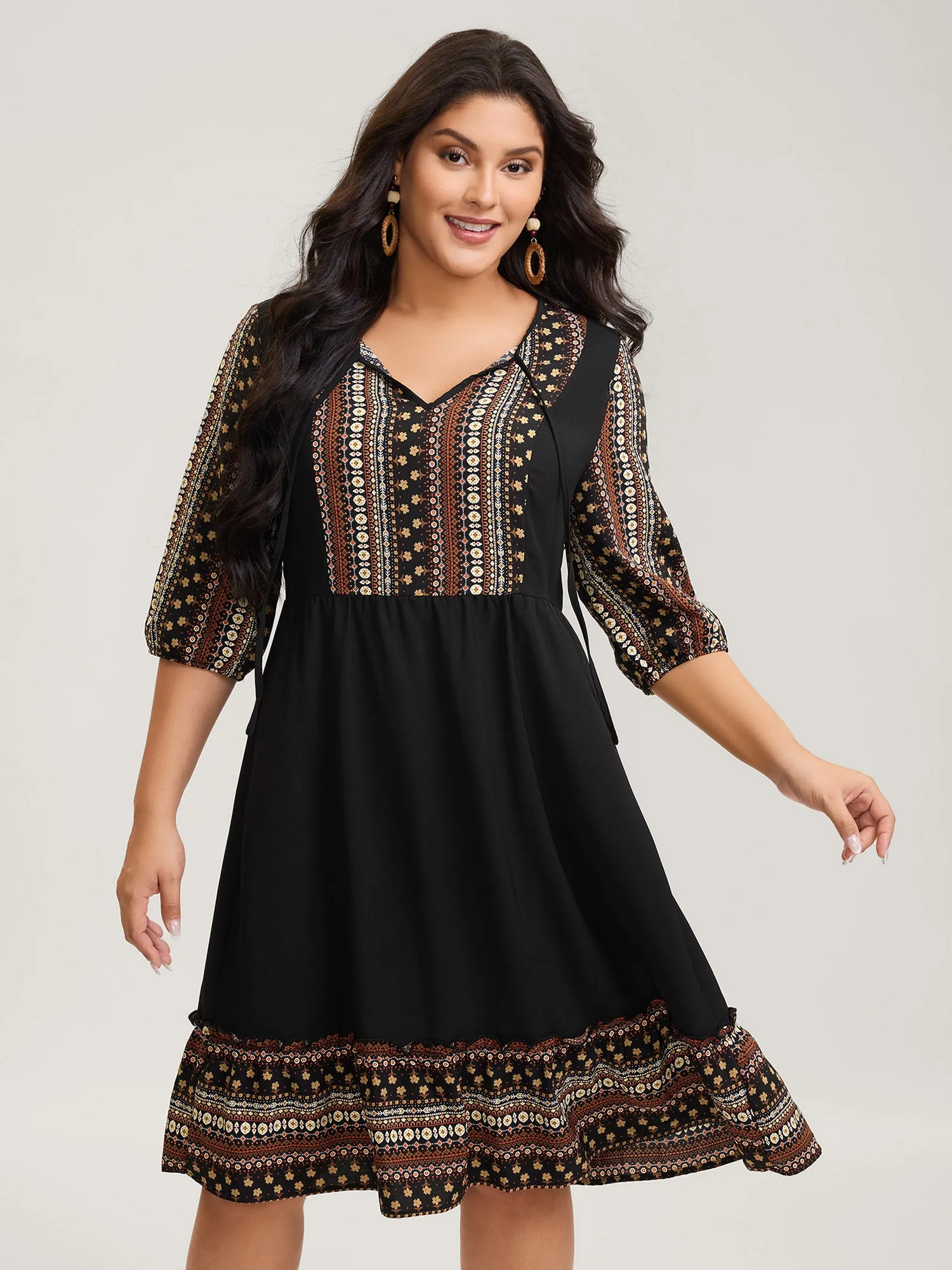 Boho Stripes Neck Tie Midi Dress sold by Bloomchic