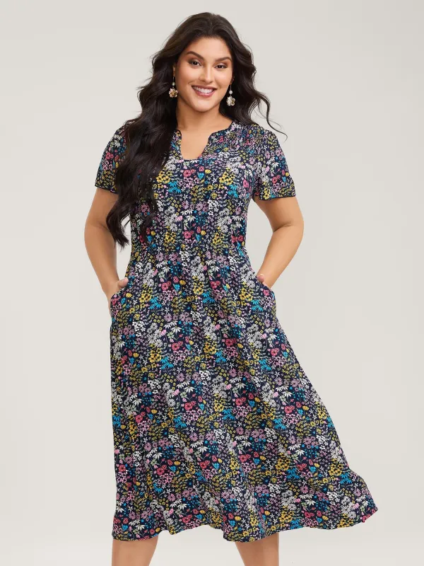 Branch Chrysanthemum Shirred Midi Dress sold by Bloomchic