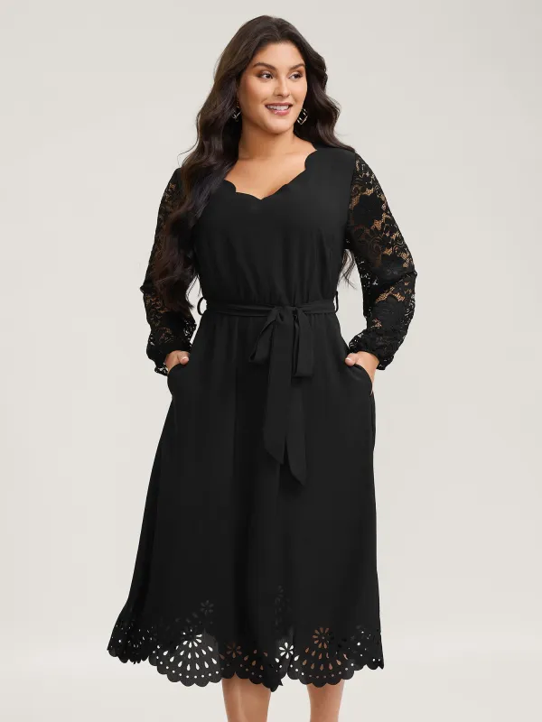 Sheer Floral Embroidered Scalloped Neck Midi Dress sold by Bloomchic